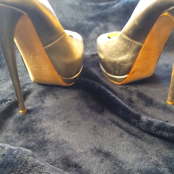Giuseppe Zanotti platform high heel Stilleto Italian shoes peep toe light gold - Picture 12 of 16